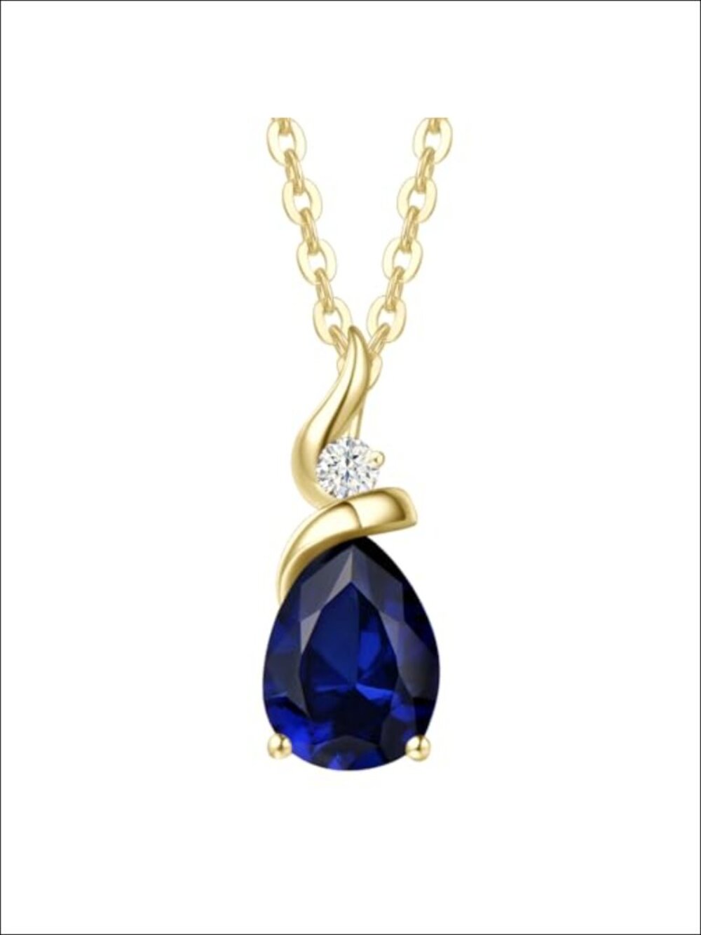 14K Gold Teardrop Birthstone Necklace with Diamond - Dainty Layering Jewelry